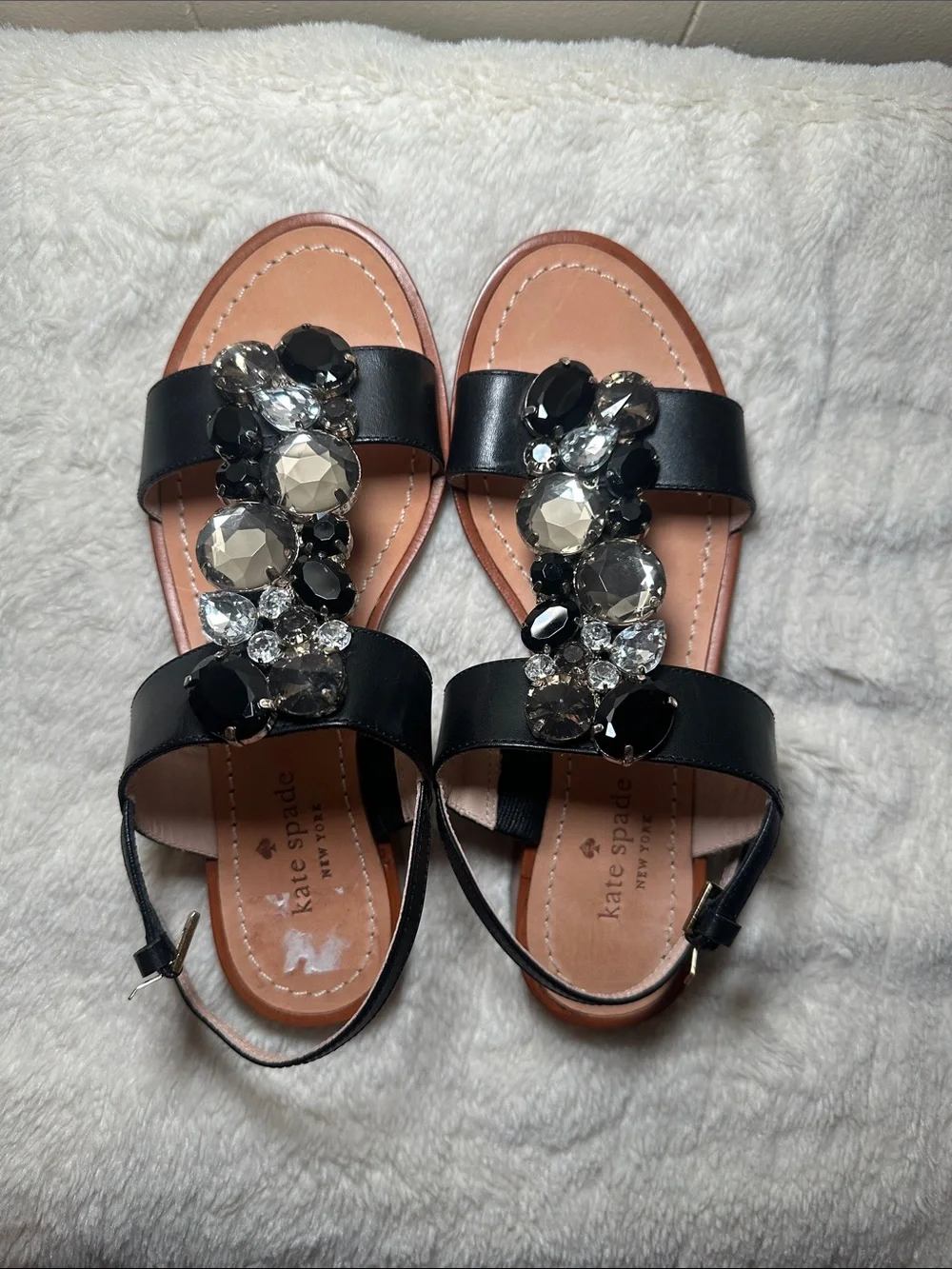 NWT kate spade Black Jeweled Leather Flat Sandals